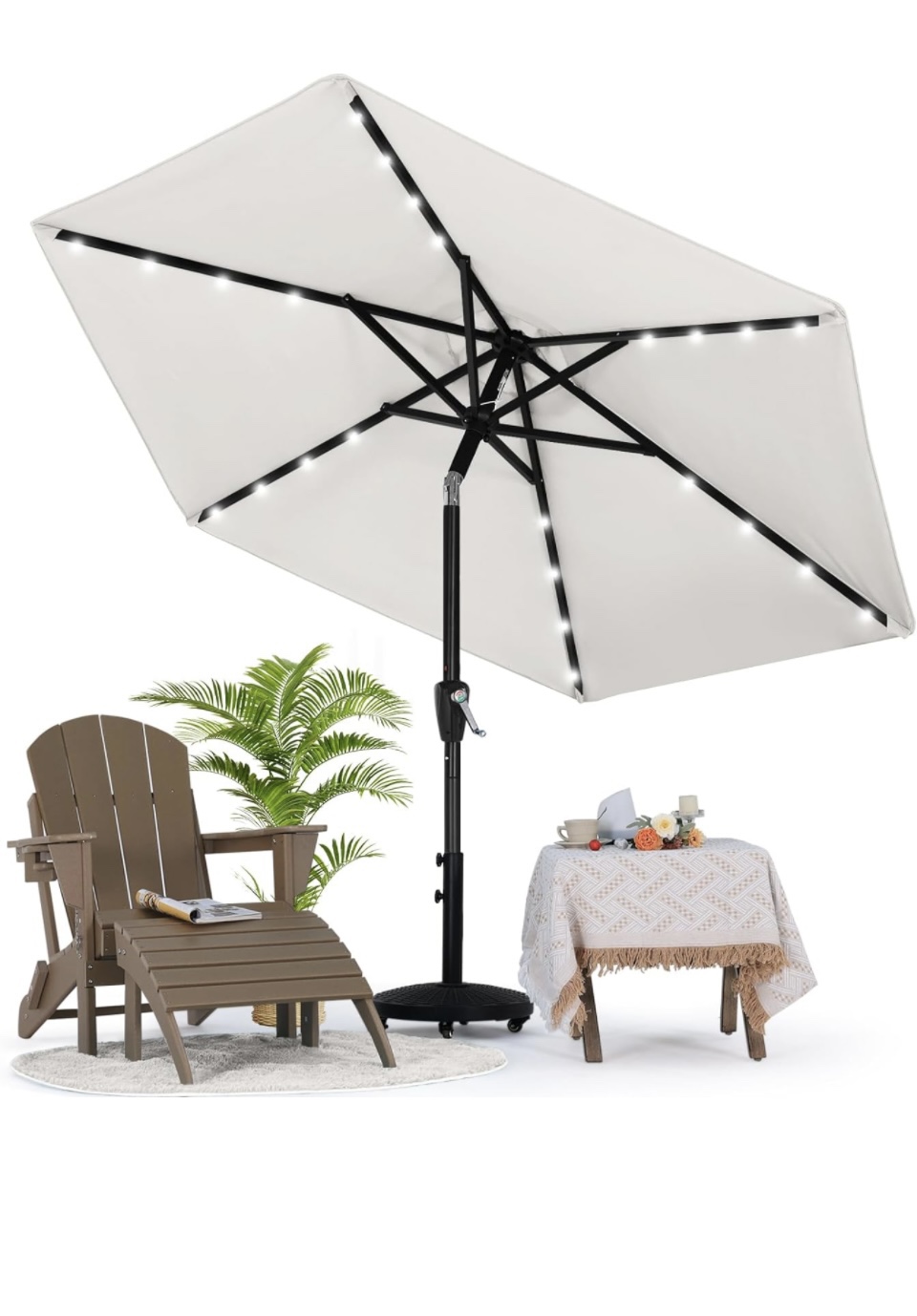 Patio Umbrella with Solar LED Lights 7.5ft  Beige - photo 4