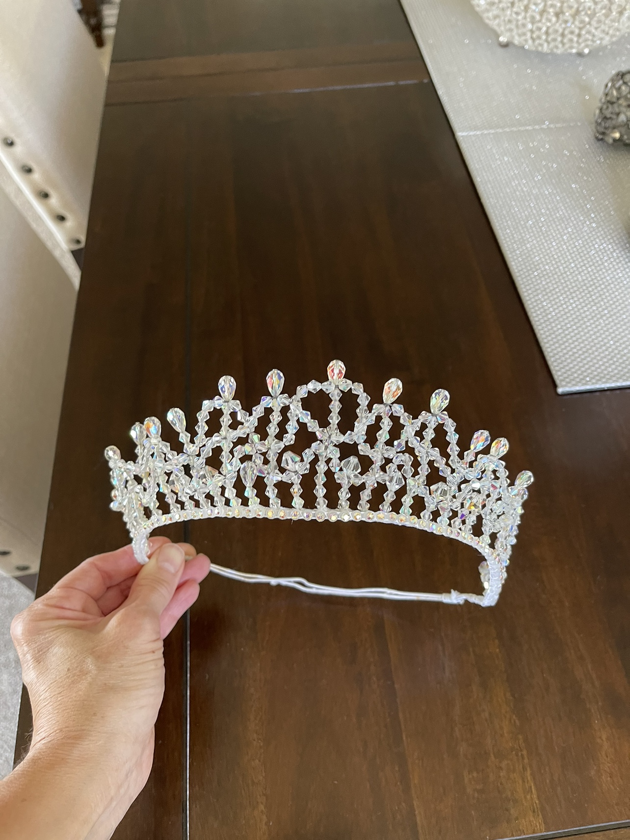 CRYSTAL BRIDAL WEDDING TIARA with REMOVABLE PUFF image indicator(3)