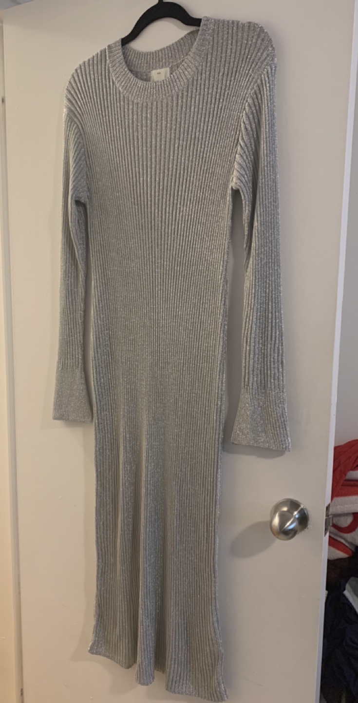 Silver Knit Stretchy Maxi Party Dress