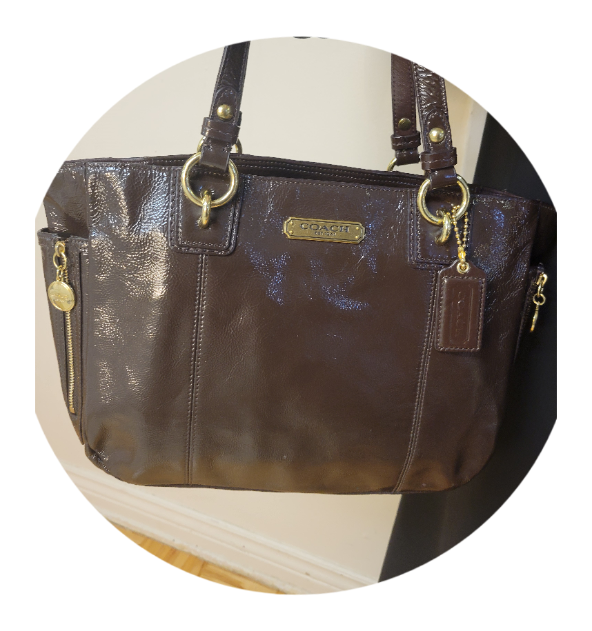 Coach Patent Leather Tote Bag Purse Brown thumbnail