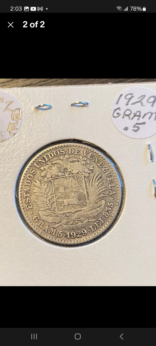 Old 1929 Silver Venezuelan Coin - photo 2