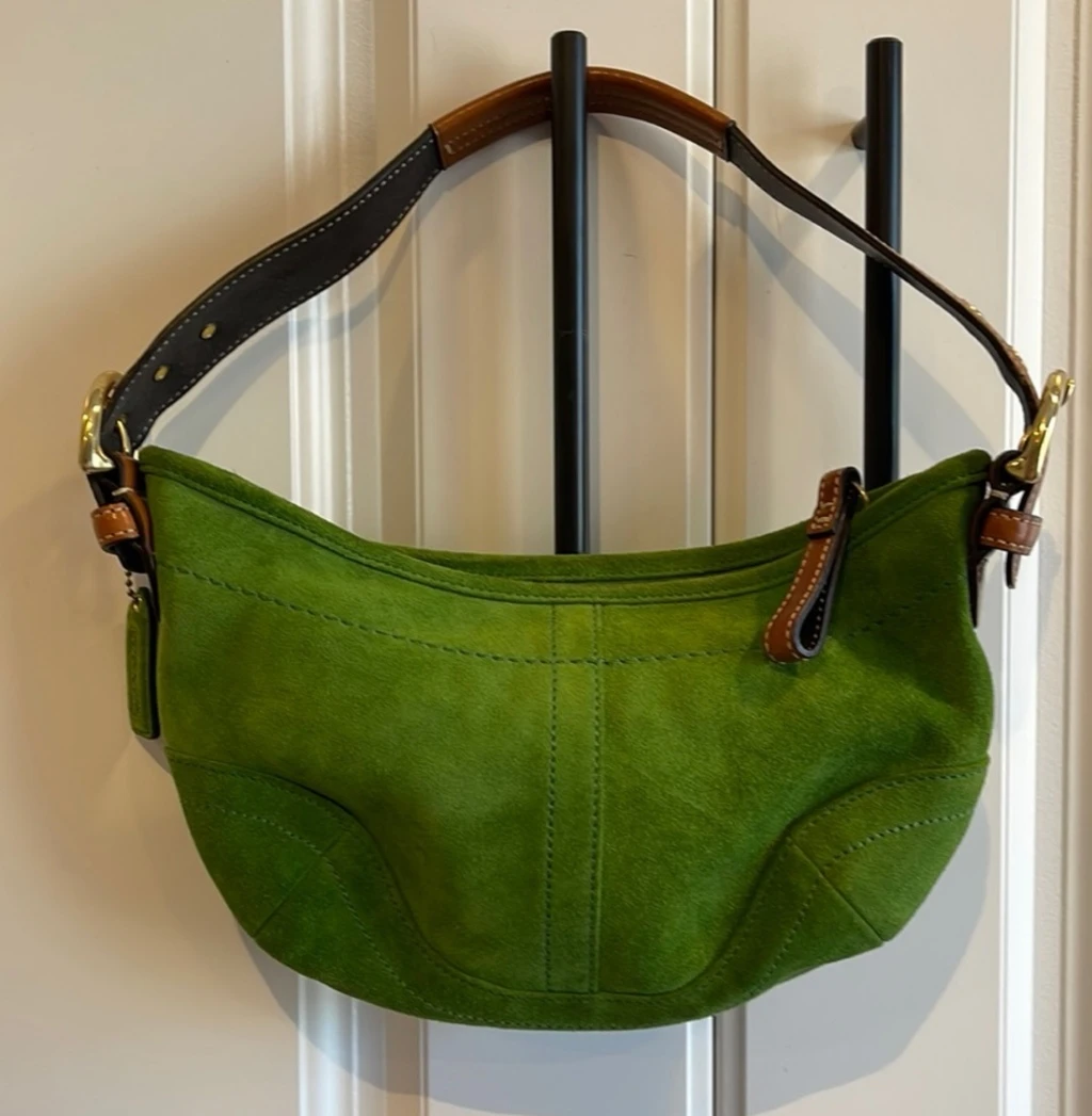 vintage suede coach green baguette bag thumbnail