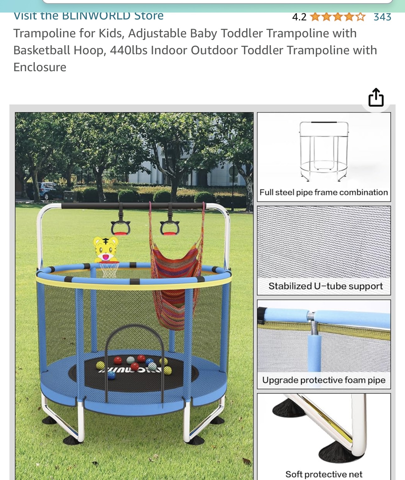 Trampoline for Kids, Adjustable Baby