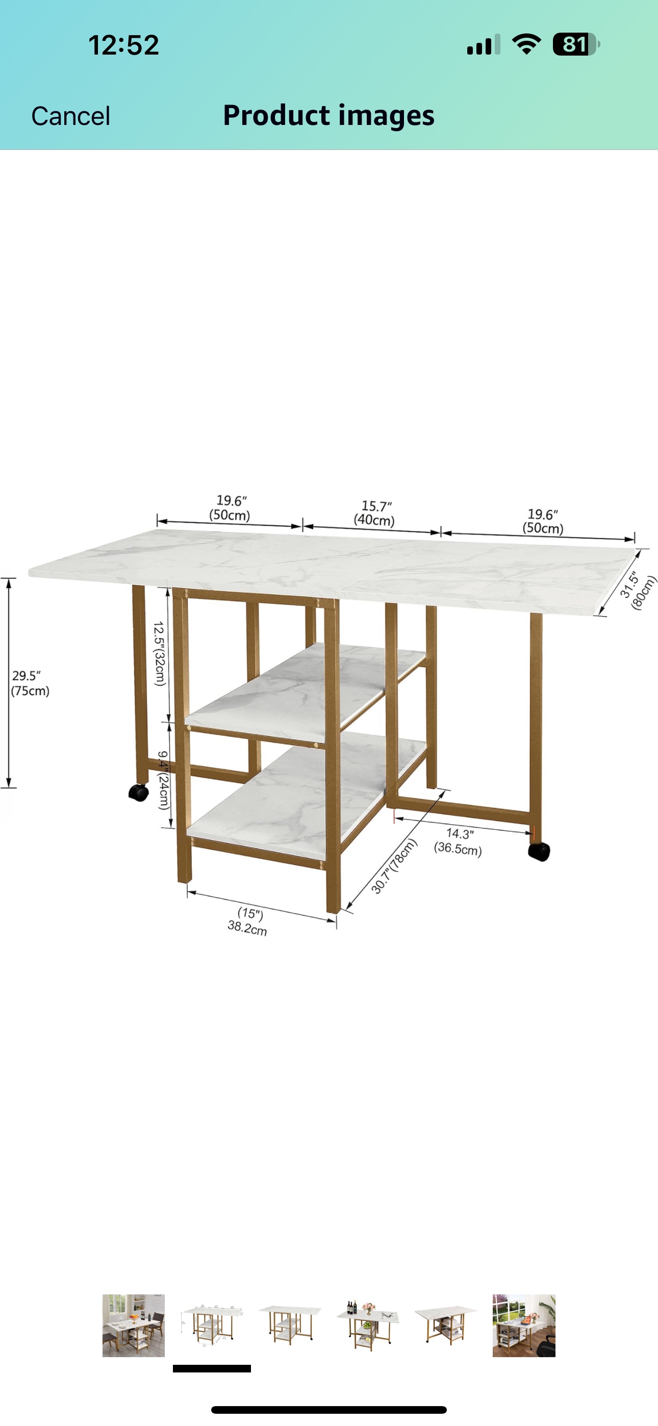 Marble + gold bar cart/table - photo 2