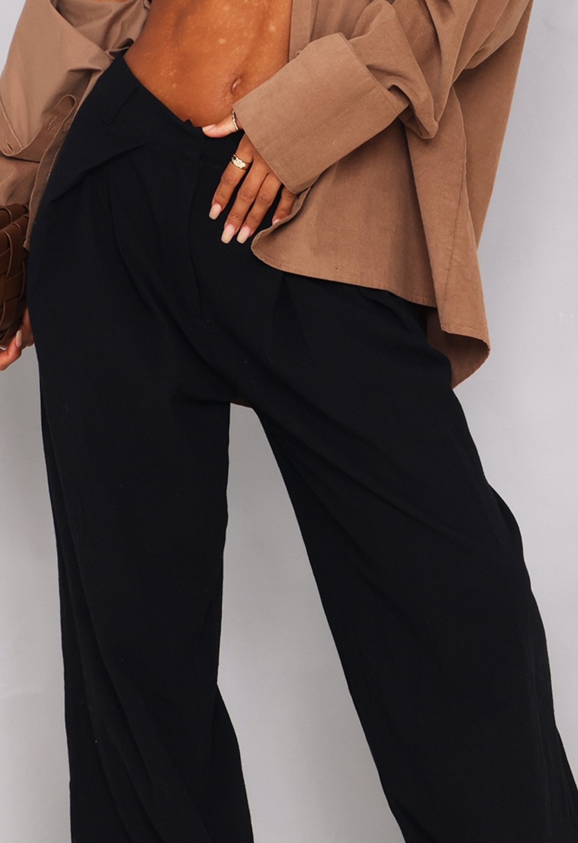 Black Textured Tailored Floaty Straight Leg Pants - photo 4