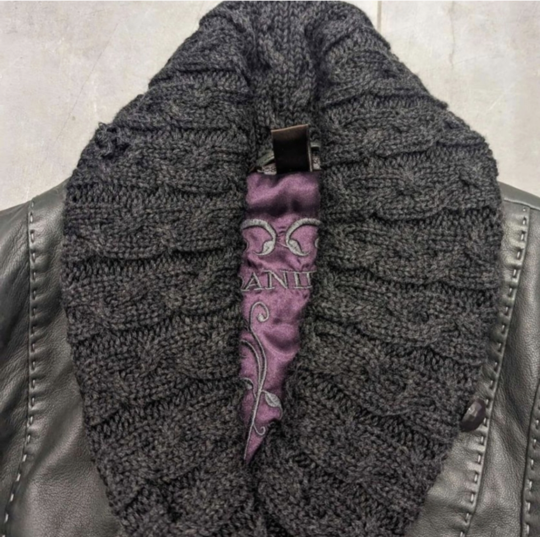 Danier Grey Leather Jacket with Knit Collar and Cuffs image indicator(2)