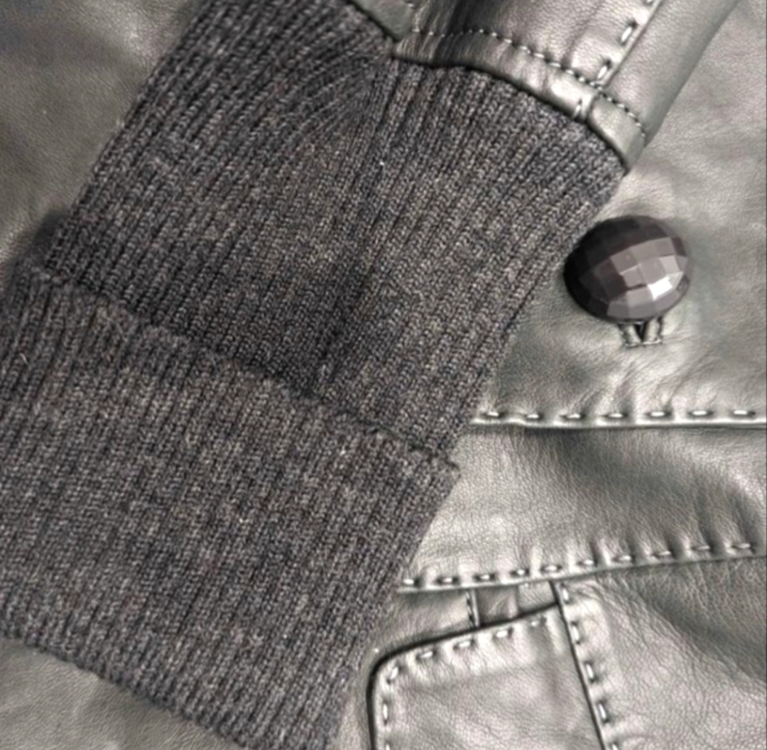 Danier Grey Leather Jacket with Knit Collar and Cuffs image indicator(3)