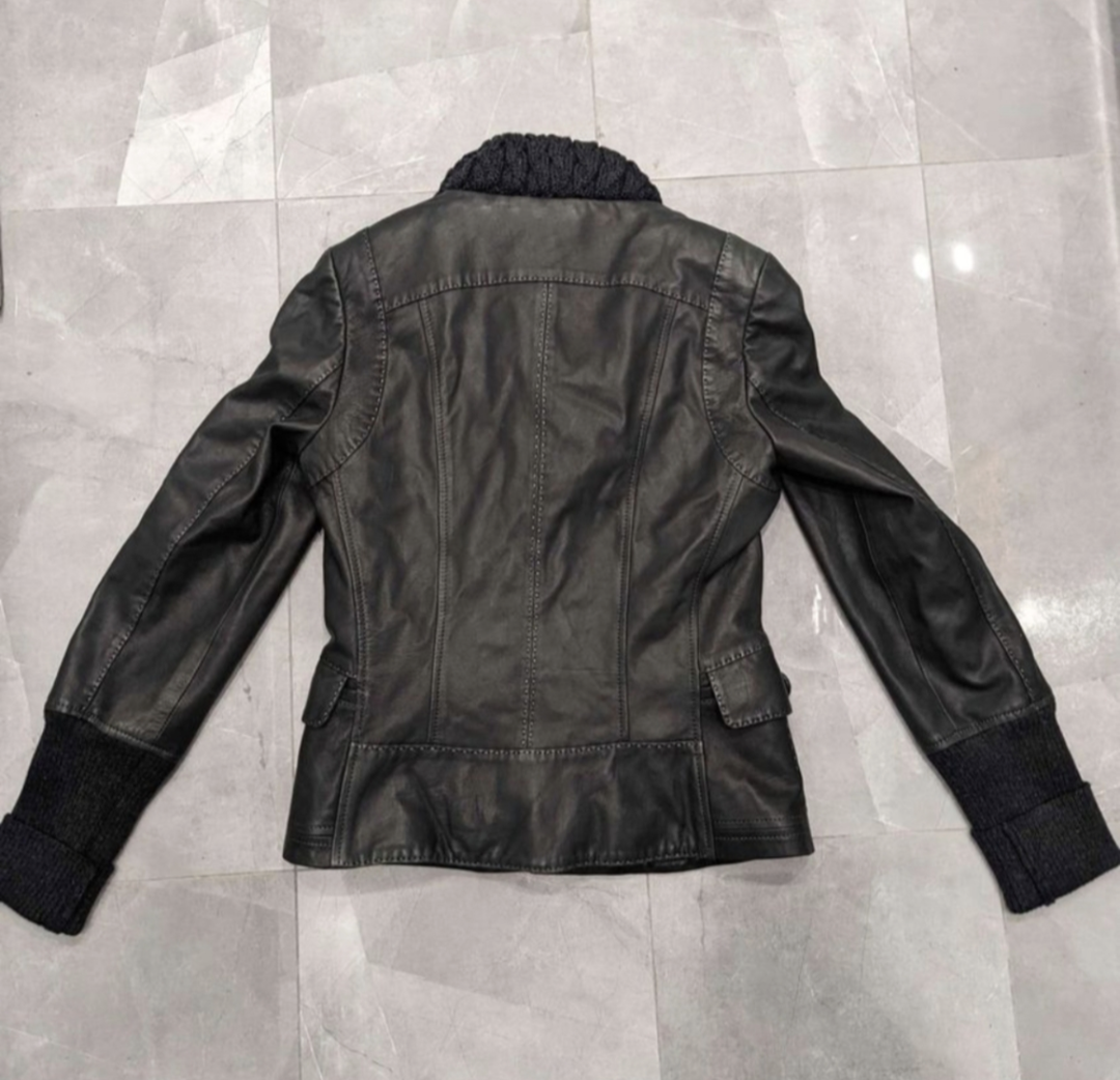 Danier Grey Leather Jacket with Knit Collar and Cuffs image indicator(5)