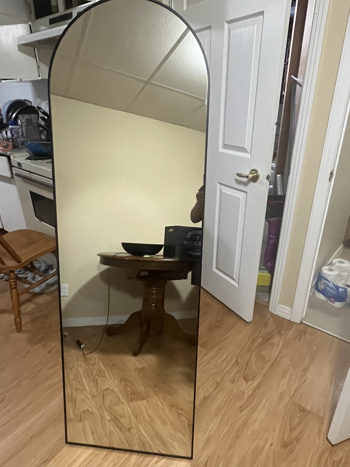 Arched Full Length Mirror, 64"x21" Black Metal Frame