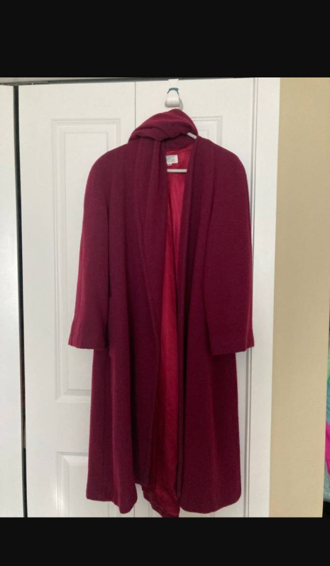 Women European Brand Biba Long Winter Wool Coat with Scarf
