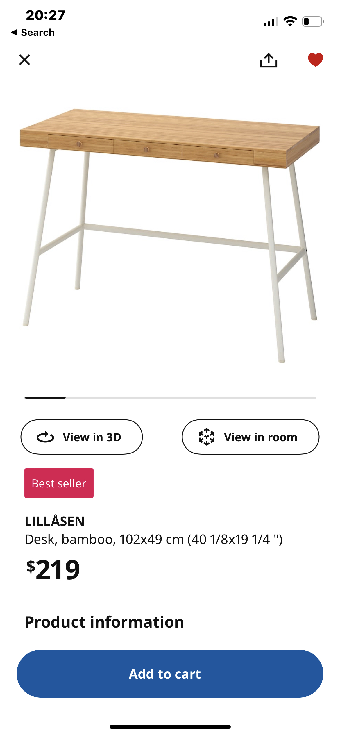 Desk Ikea 102x49 cm