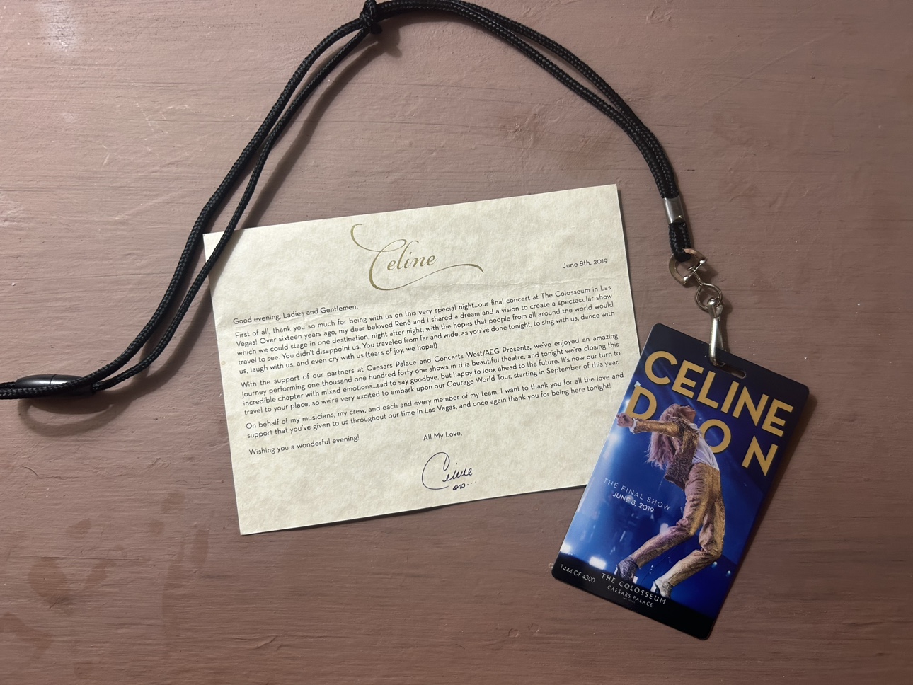 Ticket & Note from Celine Dion's final show at Ceaser's Palace image indicator(4)