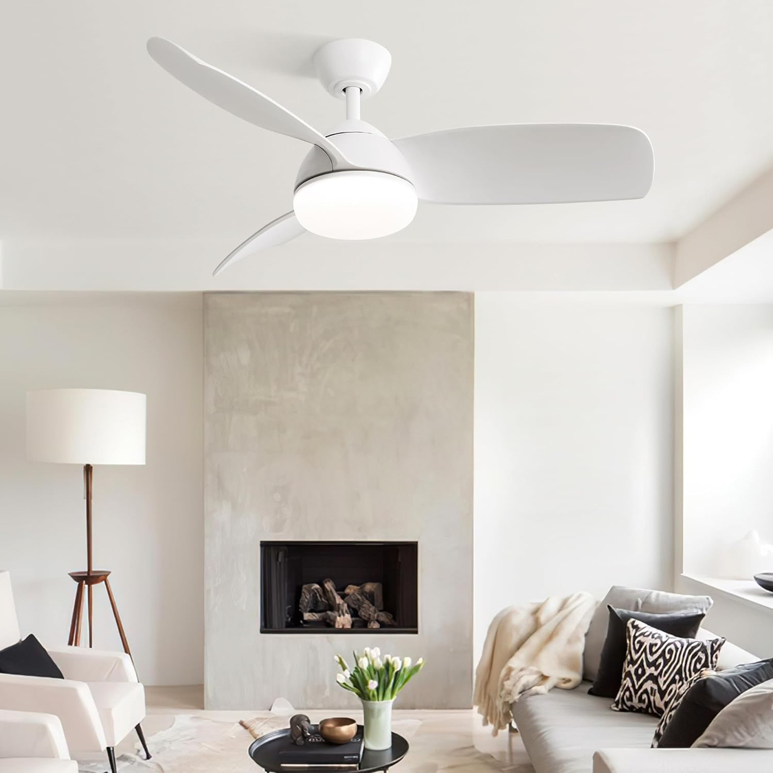 42" Low Profile Flush Mount Modern Ceiling Fan with LED Light