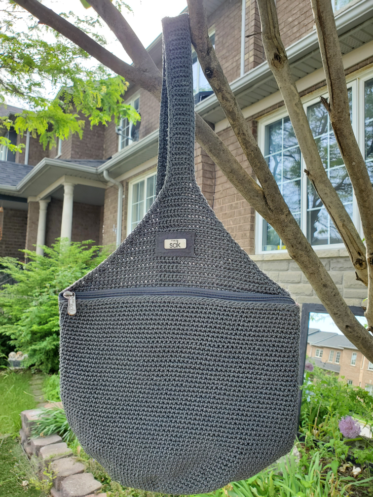 The Sak crochet grey shoulder sling bag thumbnail