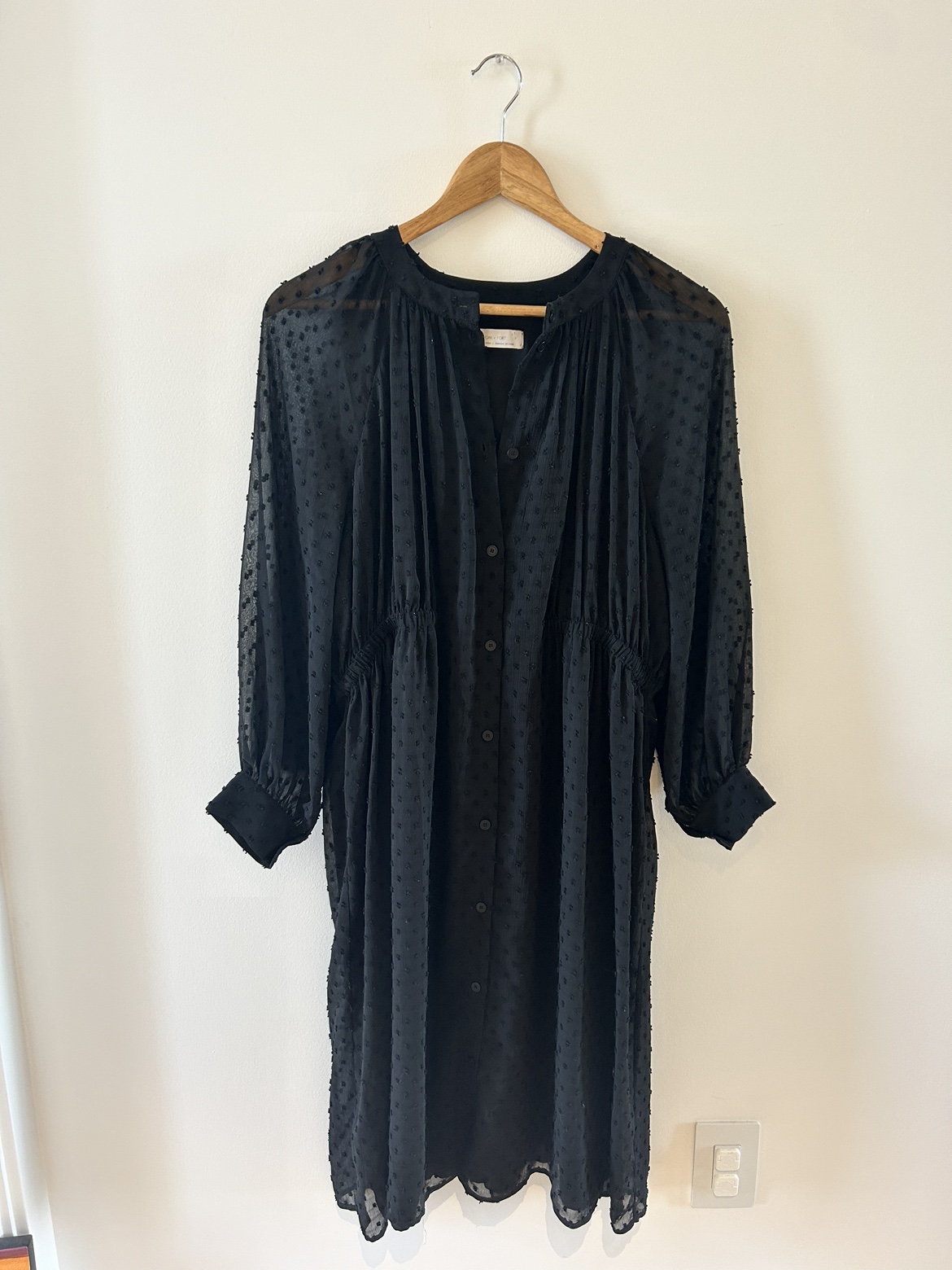 OAK + FORT Black Minimalist Loose Fit Button Down Midi Dress