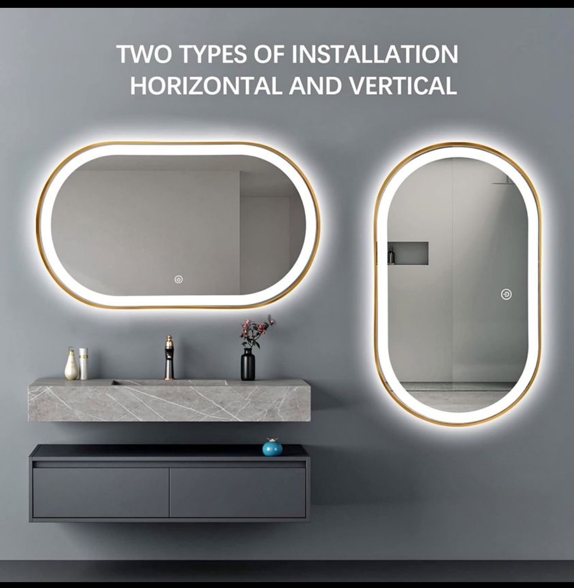 TheiaMo LED Oval Mirror, 40x24 Inch Dimmable Bathroom Mirror - photo 2