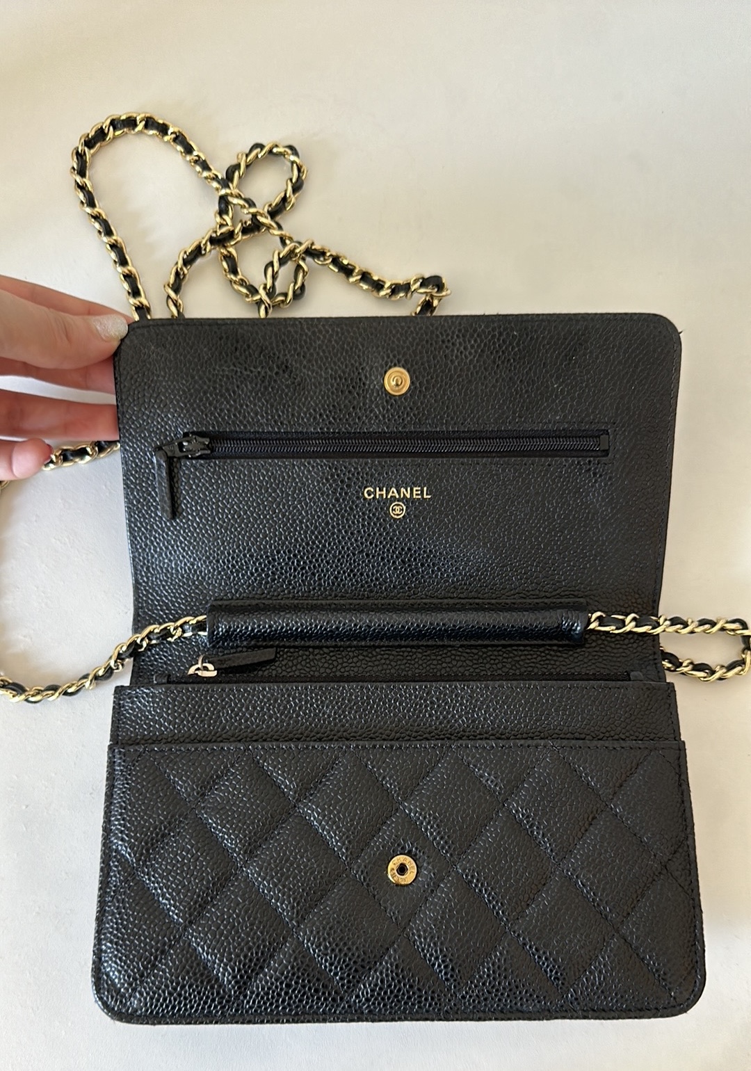 Chanel bag quilted caviar wallet on chain WOC in Black leathet - photo 3