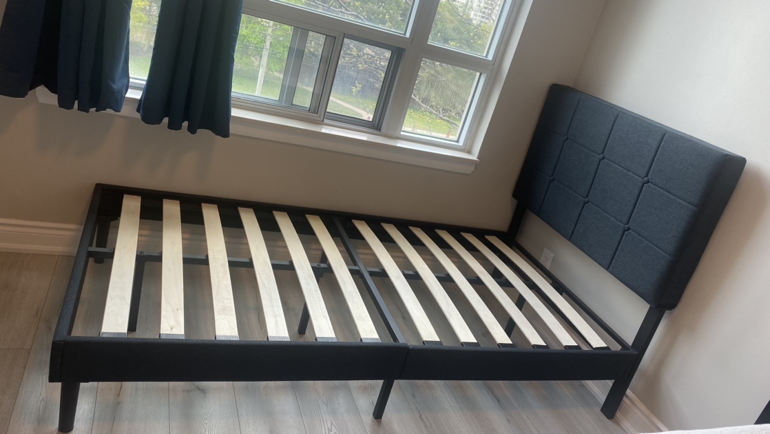 Twin Size Platform Bed Frame with upholstered headboard