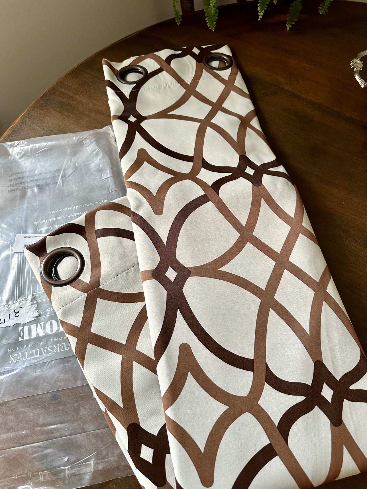 Room Darkening Curtains - 2 Taupe & Brown Geometric Panels thumbnail