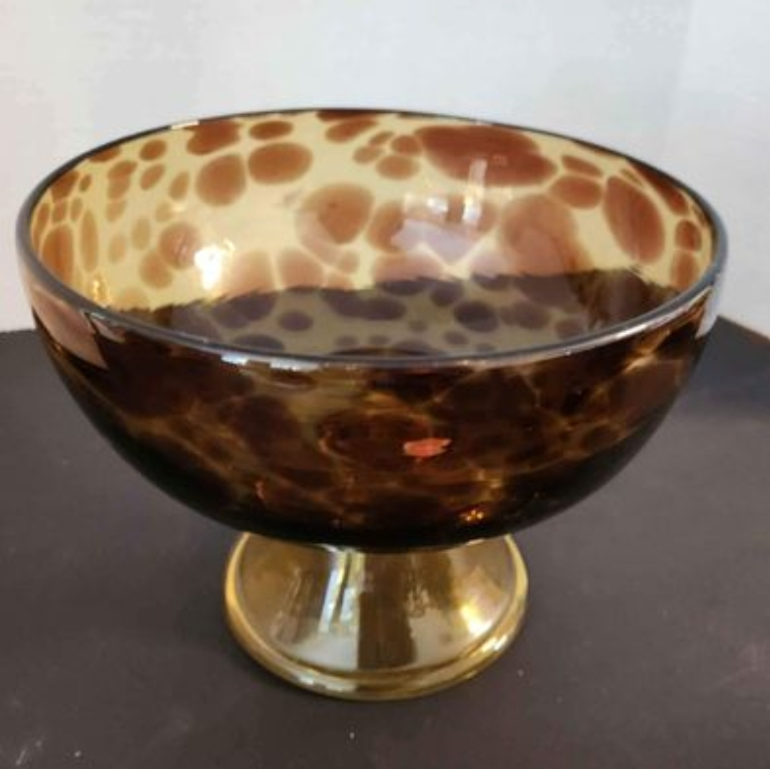 Amber Brown Glass Bowl, Sticker on it, made in Italy 1950s