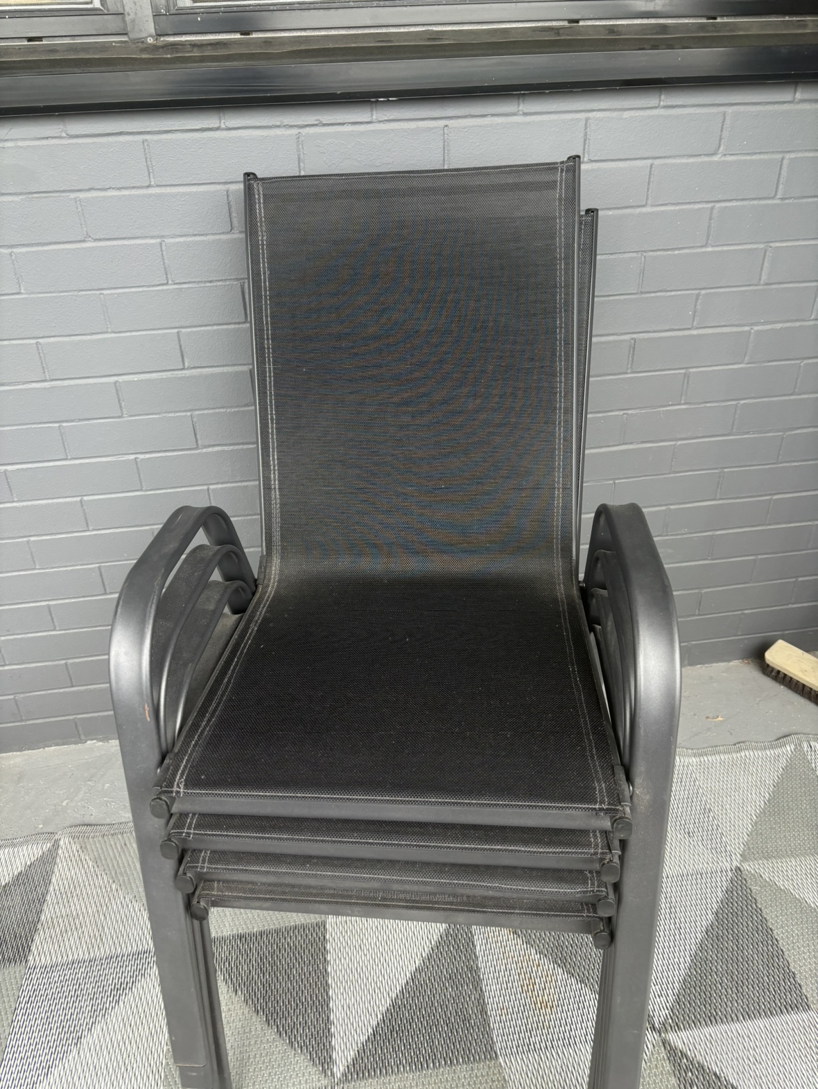 4 Stackable Outdoor Chairs w winter cover thumbnail