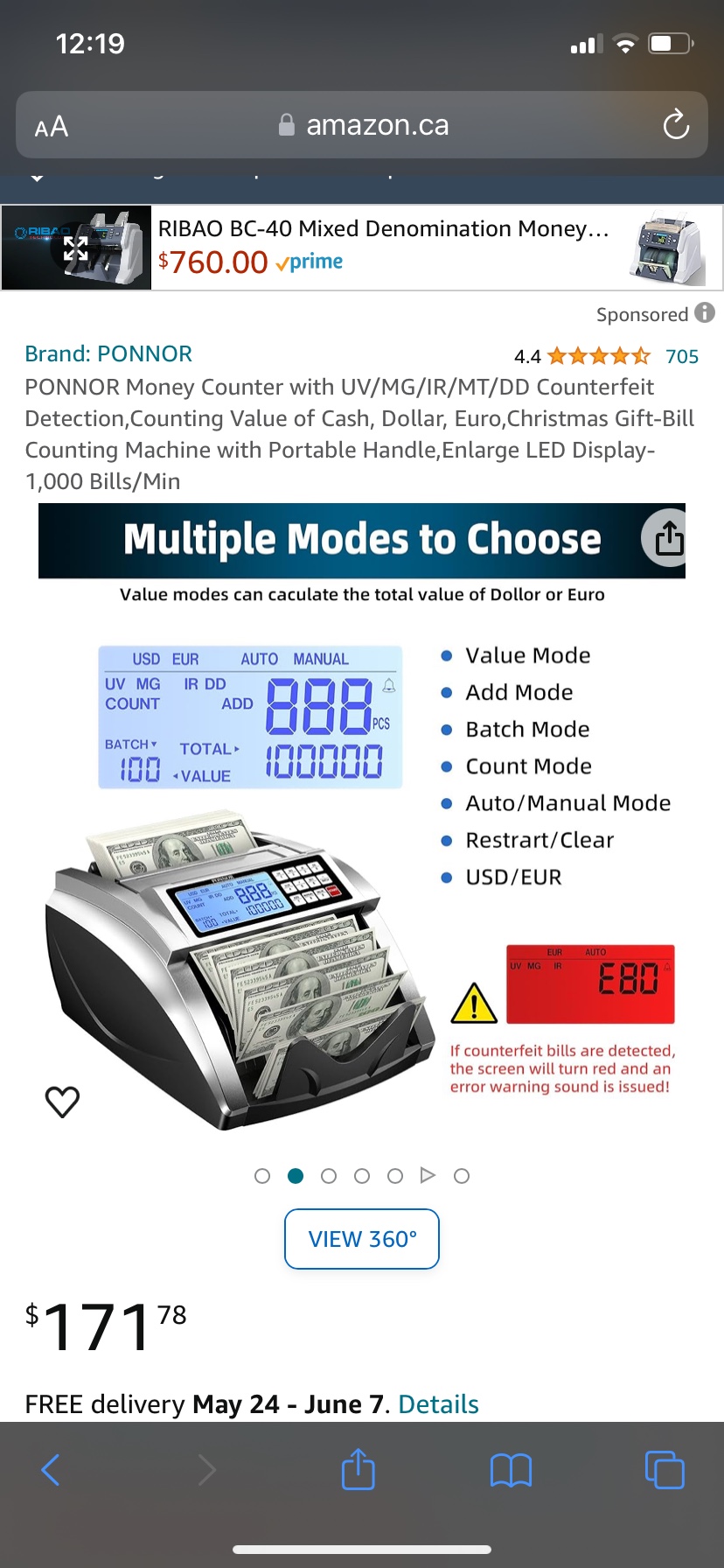 PONNOR Money Counter( counts only USD and EUR) image indicator(2)