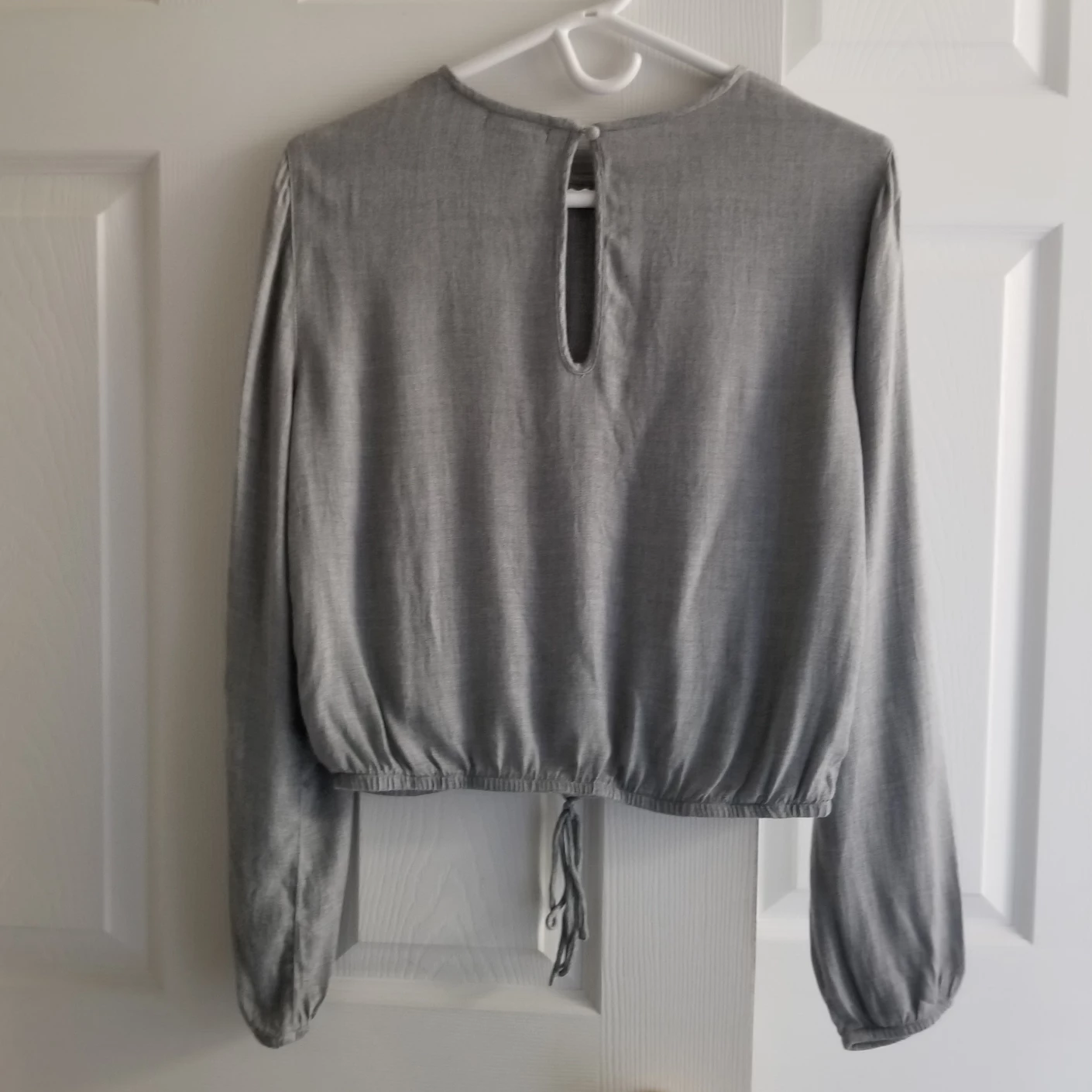 DYNAMITE  Grey Long Sleeve Top, Tie Waist Blouse image indicator(2)