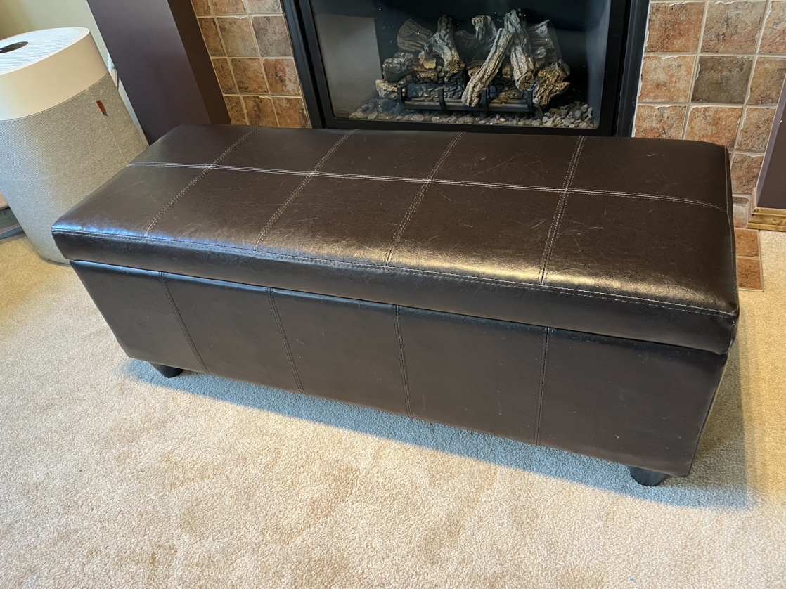 Bouclair Faux Leather Storage Bench Ottoman - Dark Brown