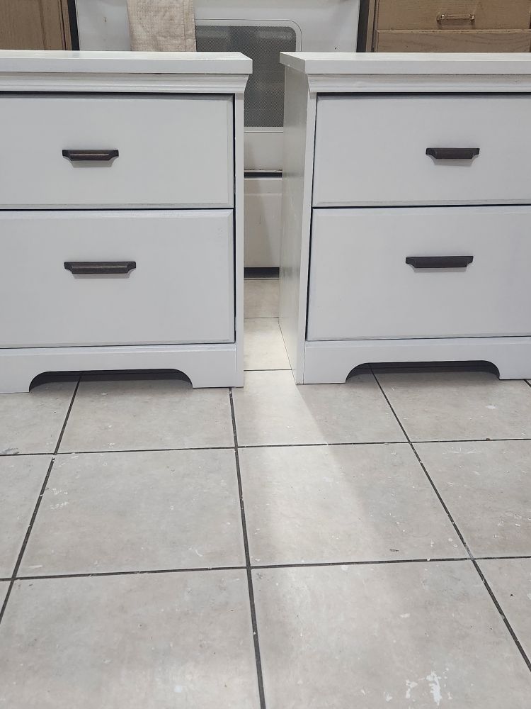 2  bedside nightstands white refinished.  message for price