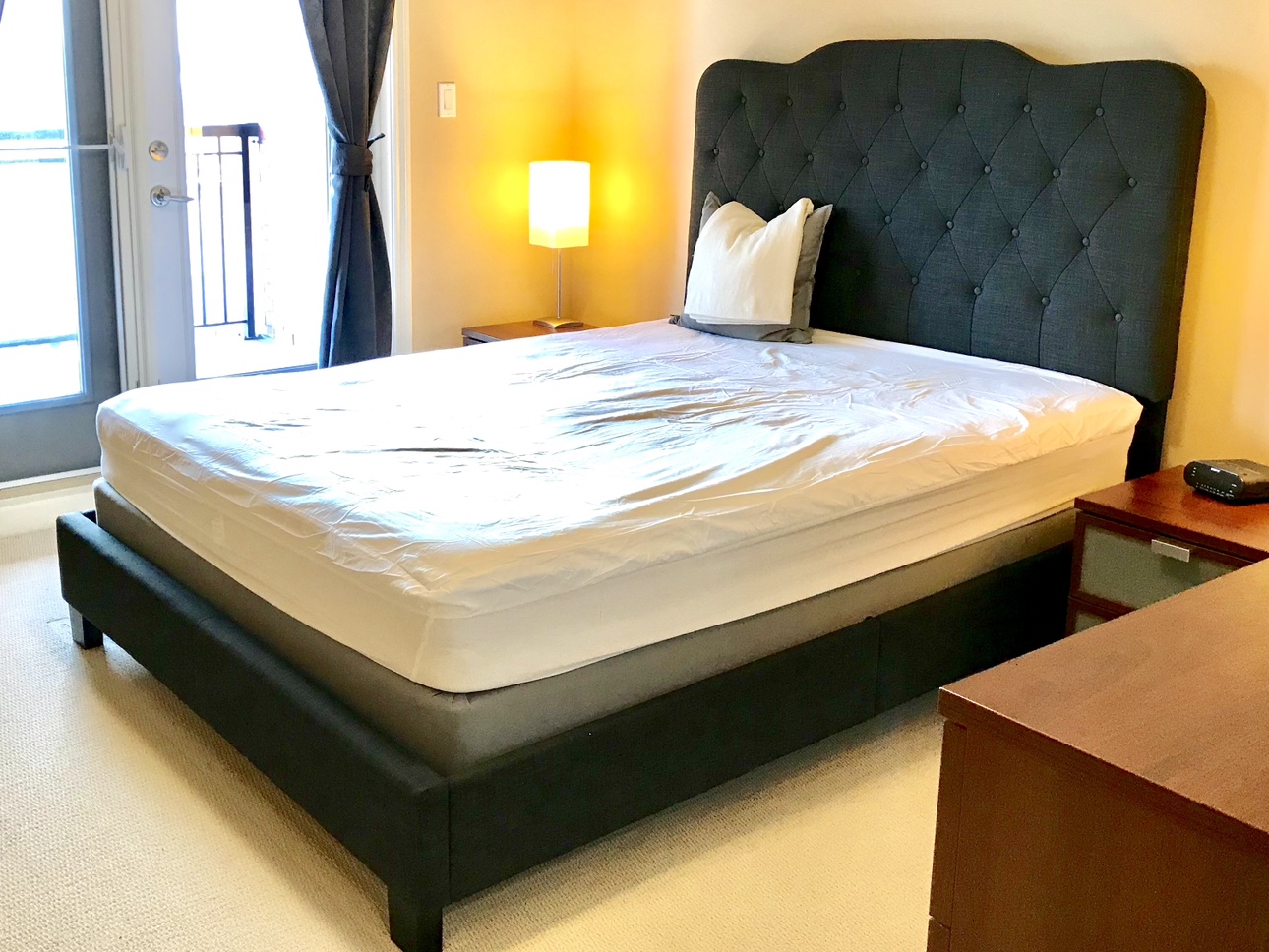 Queen Fabric Bed Frame Dark Grey