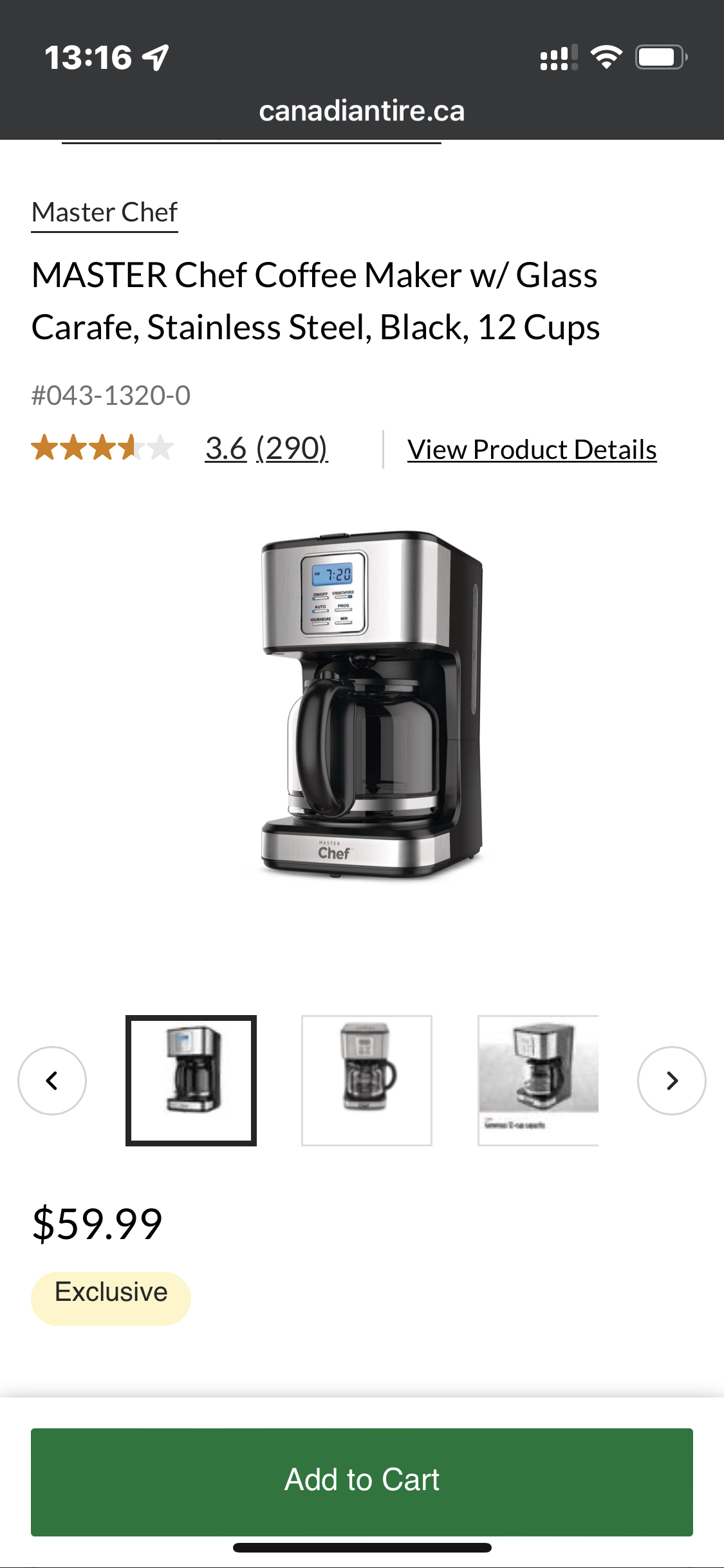 MASTER Chef Coffee Maker w/ Glass, Stainless