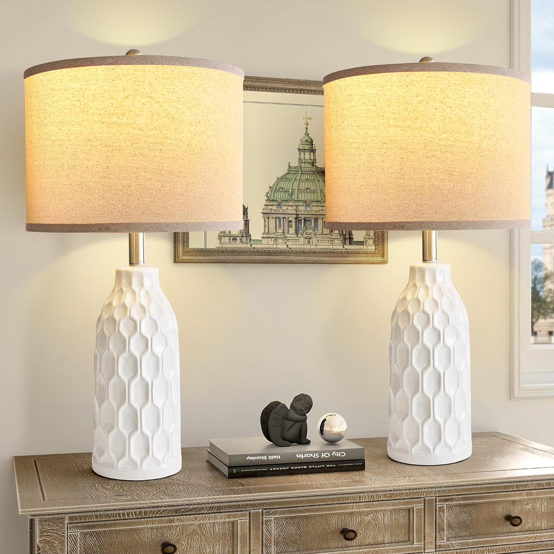 26.5" Farmhouse Table Lamps in Ivory (Set of 2)