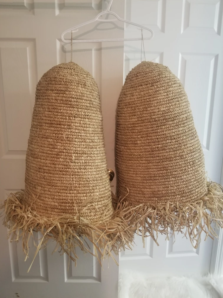 Set of 2 BRAND NEW 24" Boho Raffia Lampshades Retail $440 image indicator(3)