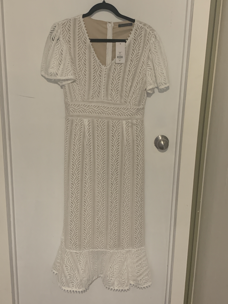 Cream Lace V Neck Midi Dress New with Tags Med