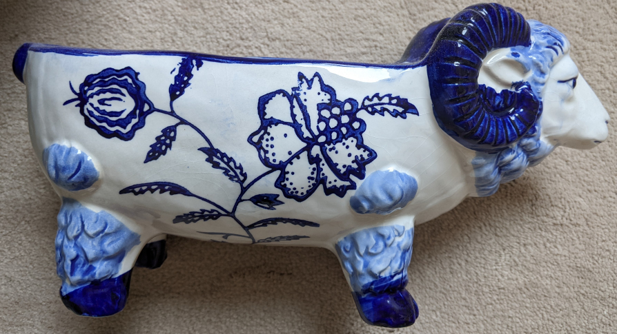 Blue & White Ceramic Ram Planter image indicator(2)