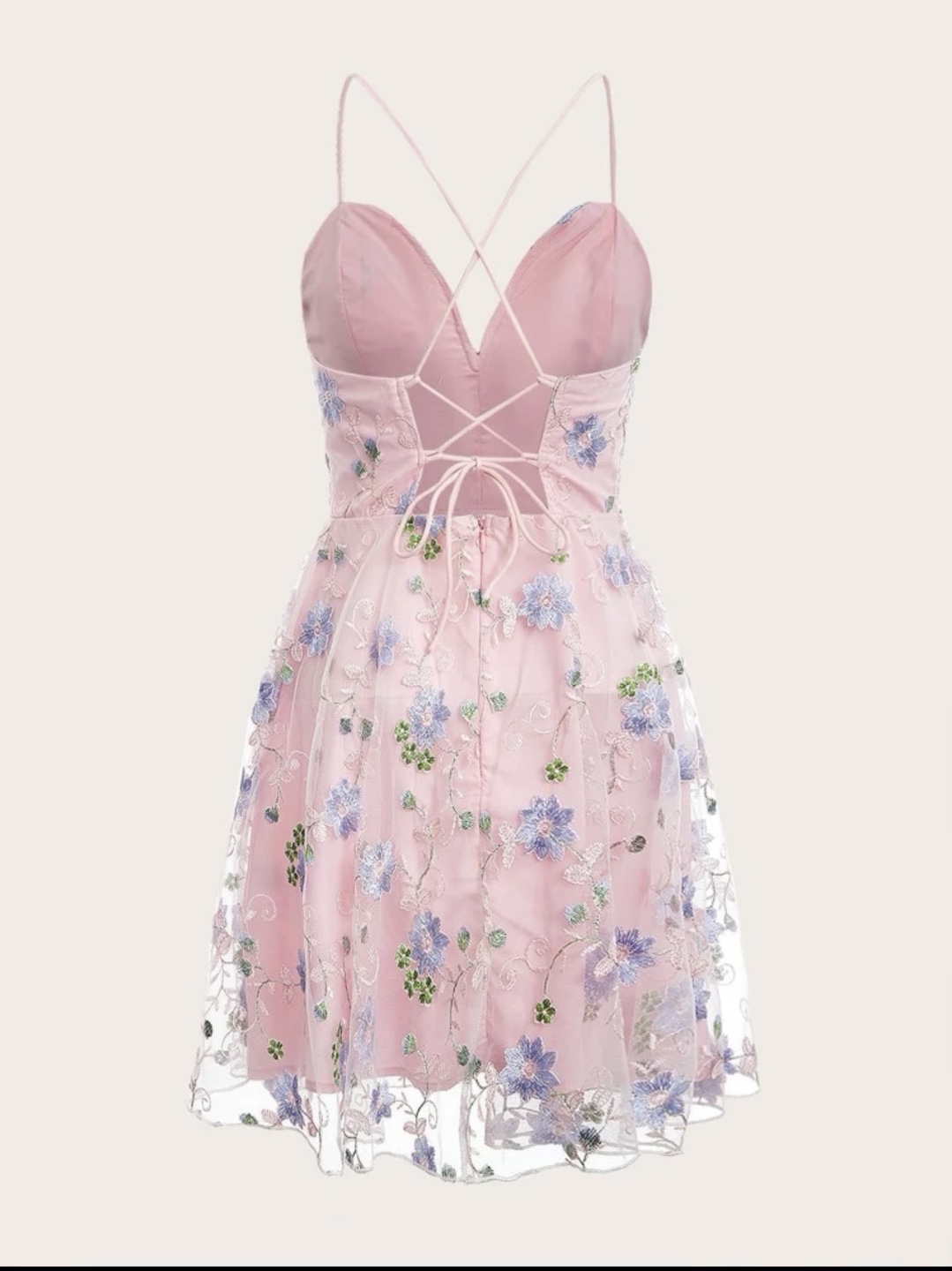 SHEIN Floral Embroidery Mesh Overlay Cami Dress L image indicator(2)