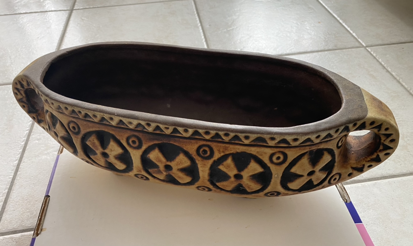 Vintage happy bonsai pottery pot - oval shape thumbnail