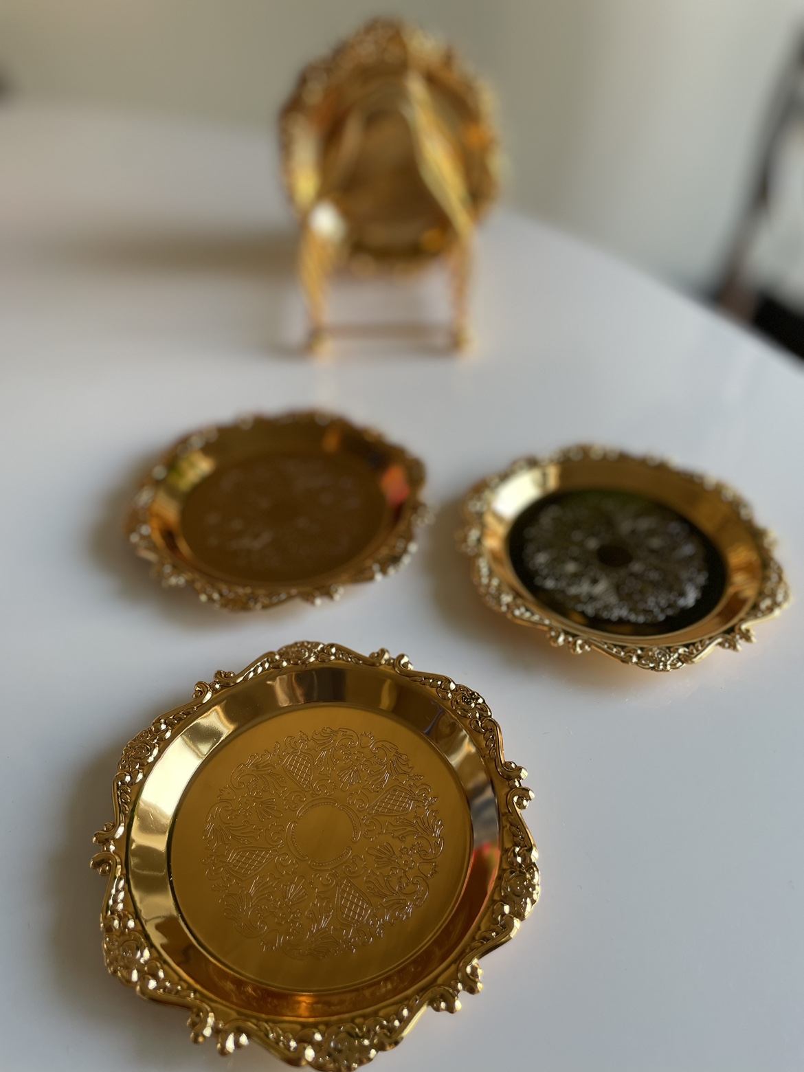Gold plated metal coasters with holder - set of 6 (NEW) - photo 4