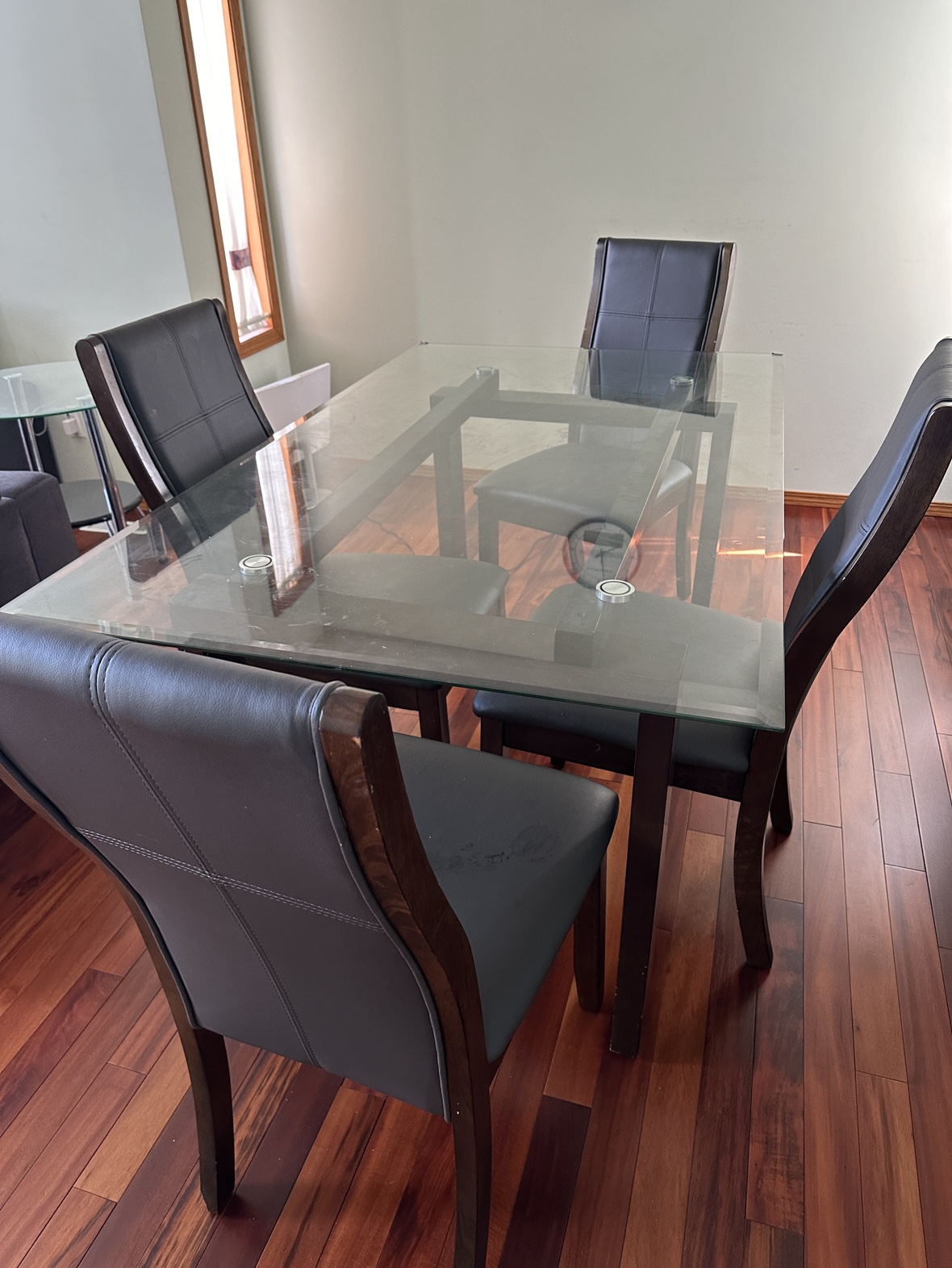 6-Seater Glass Dining Table with Four Chairs- Fair Condition - photo 3