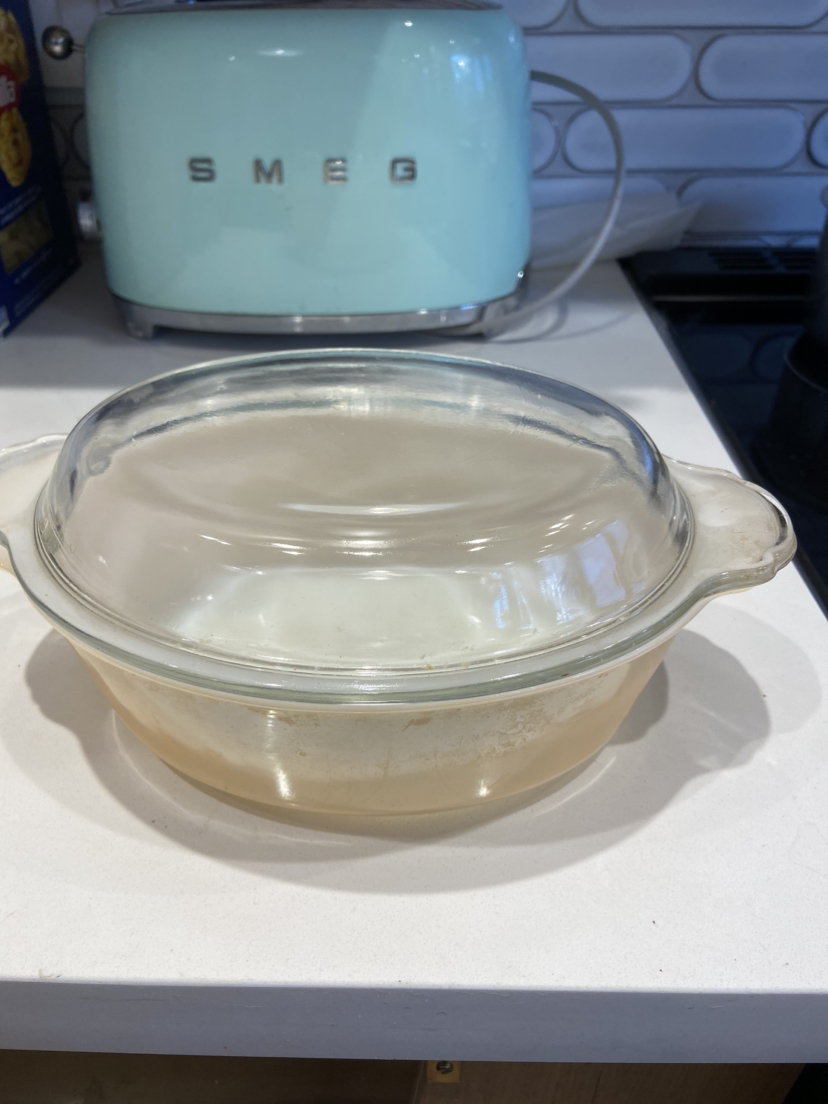 Vintage Fire King Peach Luster Oval Baking Dish with Lid image indicator(2)