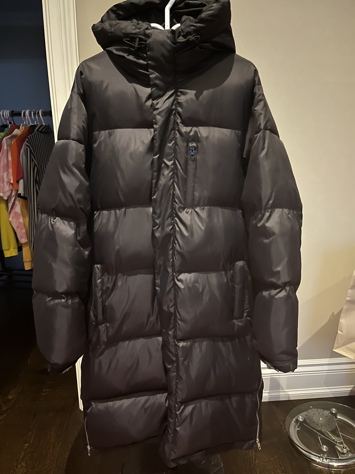 Men's long hooded padded jacket