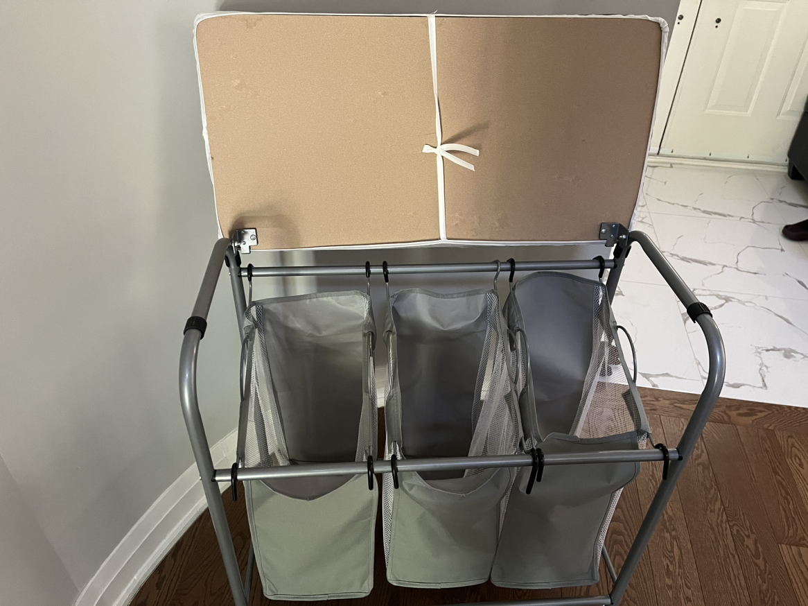3-Bag Laundry Sorter with Ironing Board Top, Grey thumbnail