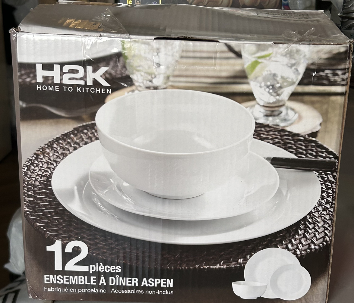 H2K 12 Pc Aspen Dinnerware Set W/ White Round Rim thumbnail