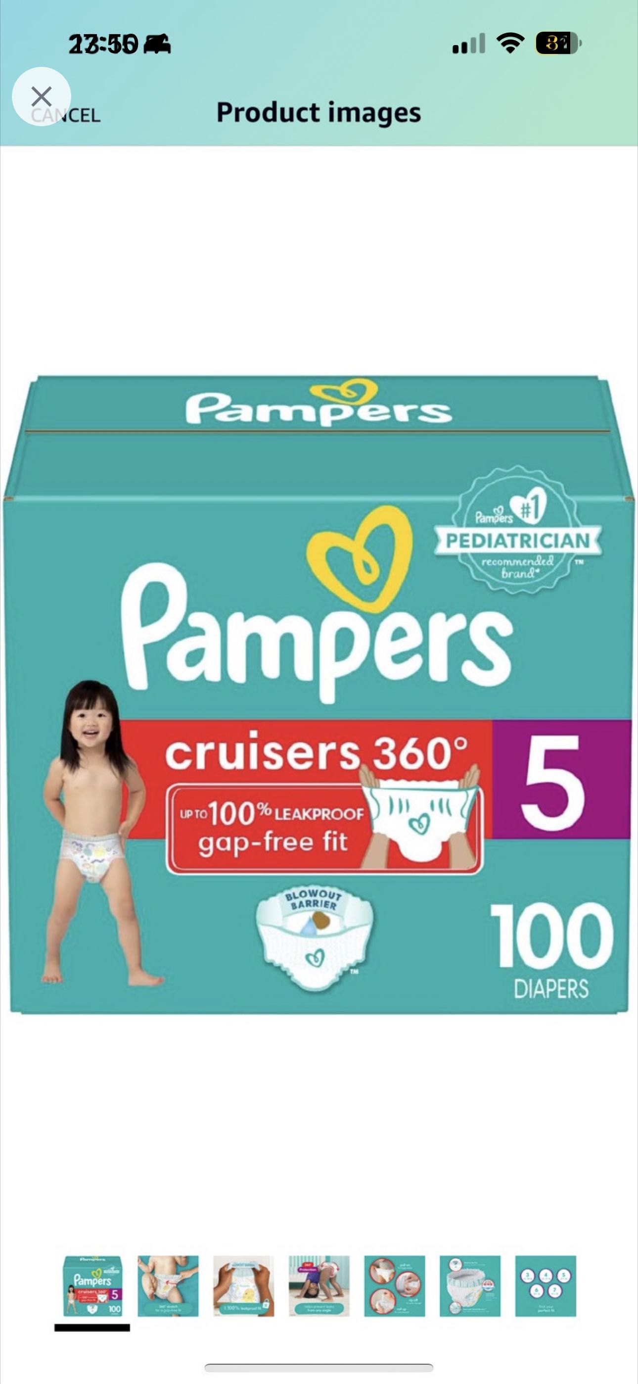 Unopened  Pampers Cruisers 360 Diapers, Size 5, 100ct x8