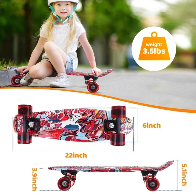 Skateboard for Kids 22'' Mini Cruiser Skateboards & LED Wheels image indicator(2)