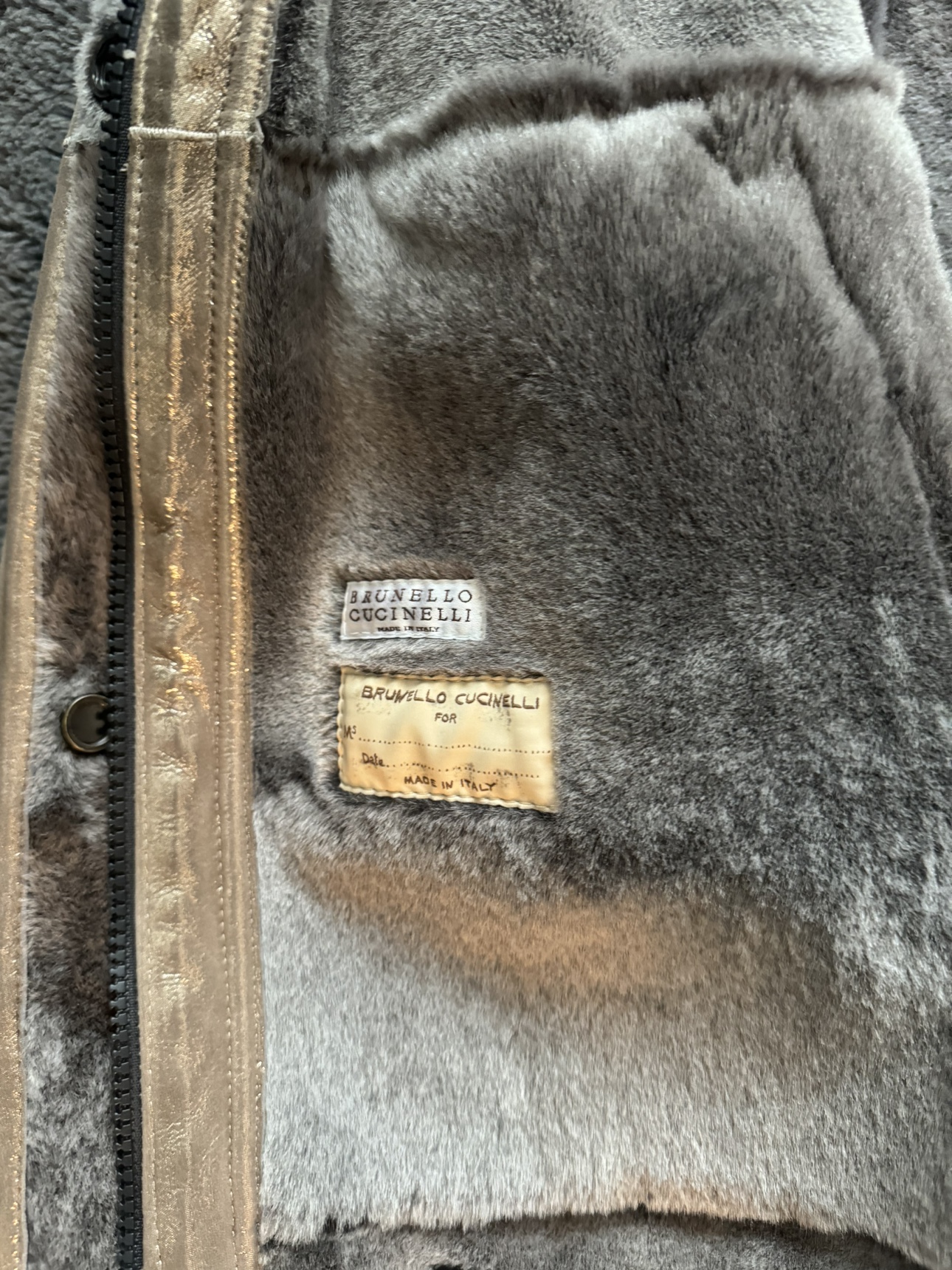 brunello cucinelli metallic shearling jacket - retail: $9,995 image indicator(5)