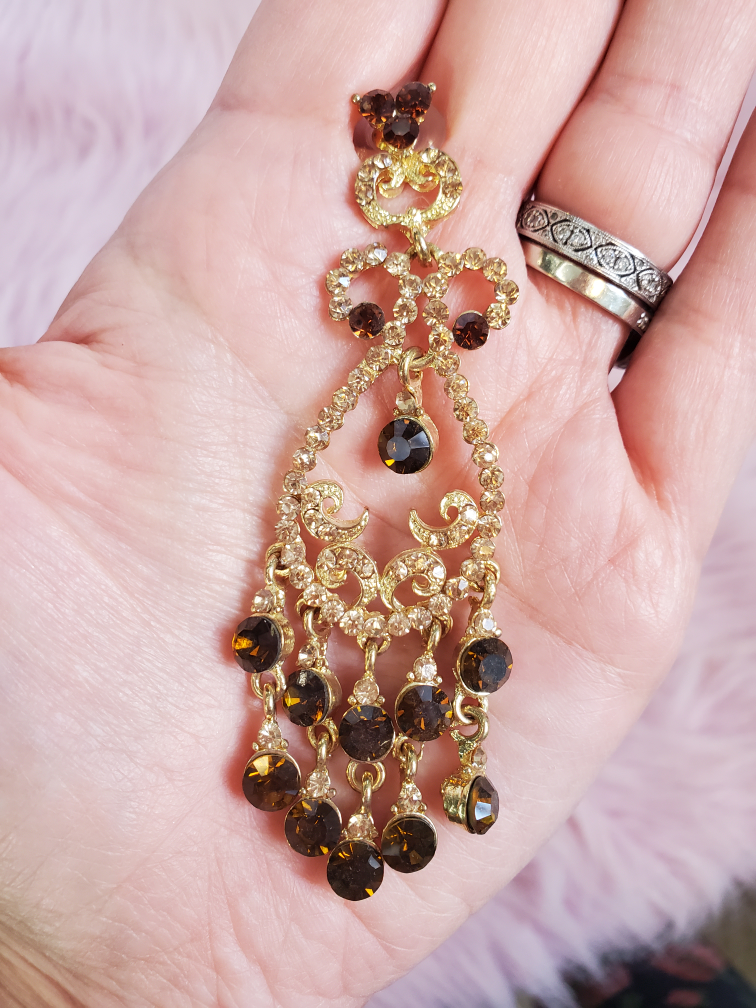 🧡 Gold and Brown Crystal Chandelier Earrings image indicator(3)