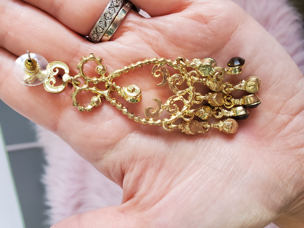 🧡 Gold and Brown Crystal Chandelier Earrings image indicator(4)