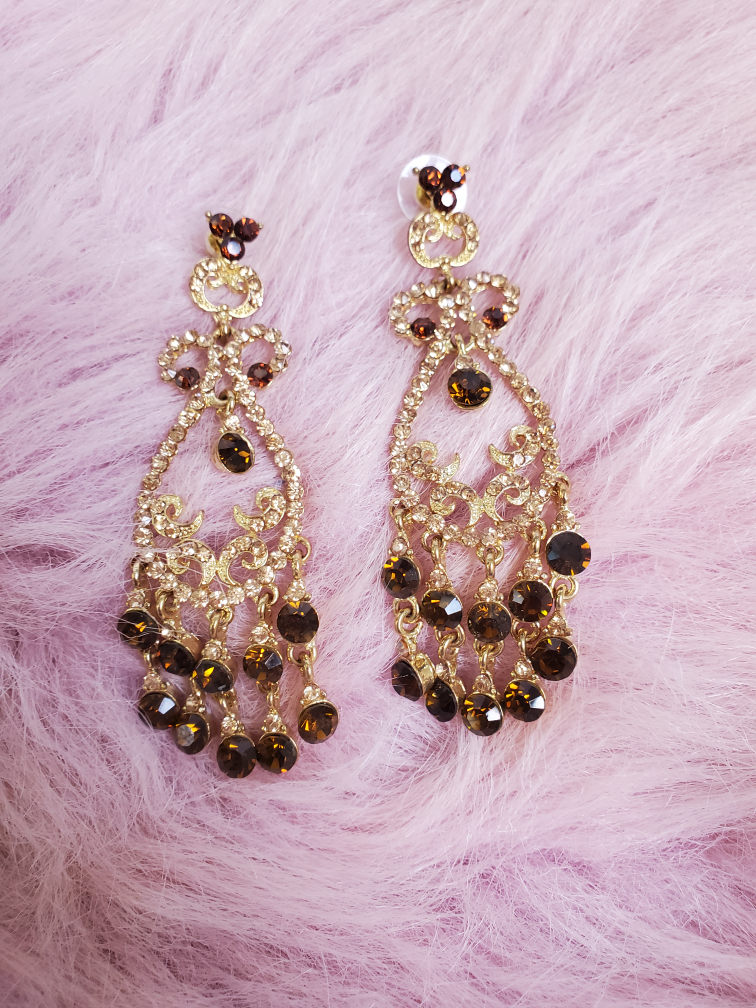 🧡 Gold and Brown Crystal Chandelier Earrings image indicator(5)