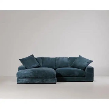 Blue Corduroy Sectional Couch Sofa with Chaise - photo 2